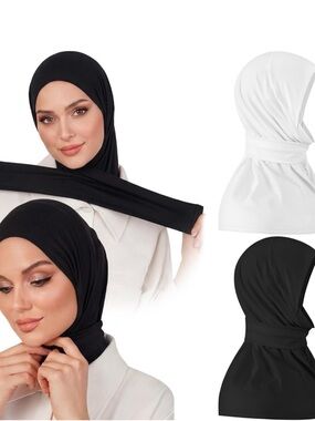 New Stretch Hijab Underscarf Seamless Slip-On Inner Cap - Black & White